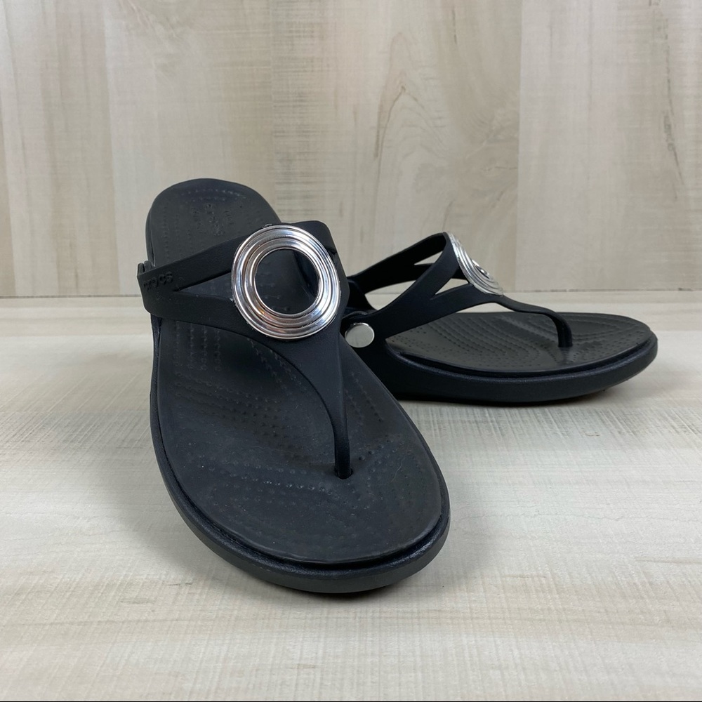 Crocs Sanrah Beveled Metallic Wedge Sandals